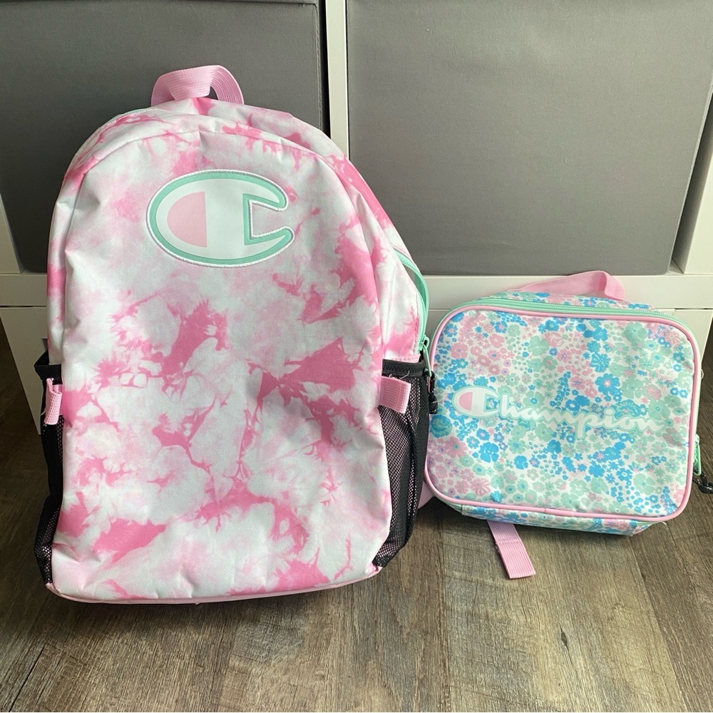 Champion Pink and Blue Kids Backpack and Lunch Bag